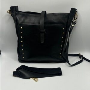 A Bellucci Black SOFT Italian Leather Adjustable Shoulder Bag with Gold Accents